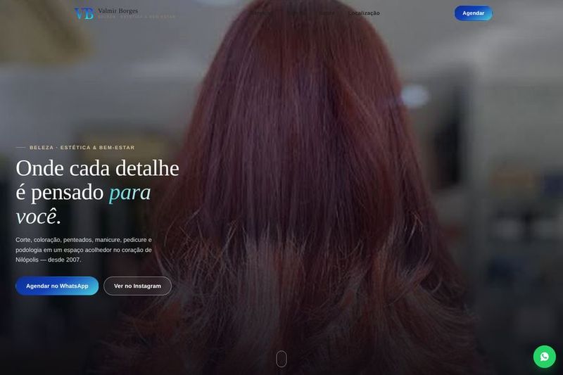 Página inicial do site de Valmir Borges, salão e estética